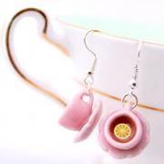 Pink teacup earrings, tiny teacup earrings, Alice in Wonderland earrings, miniature food jewelry