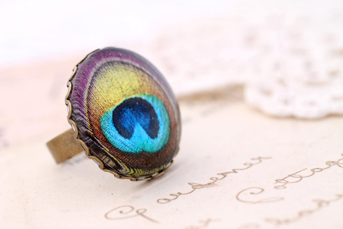 Jewel Tone Peacock Ring, Purple Peacock Feather Ring, Victorian Jewelry