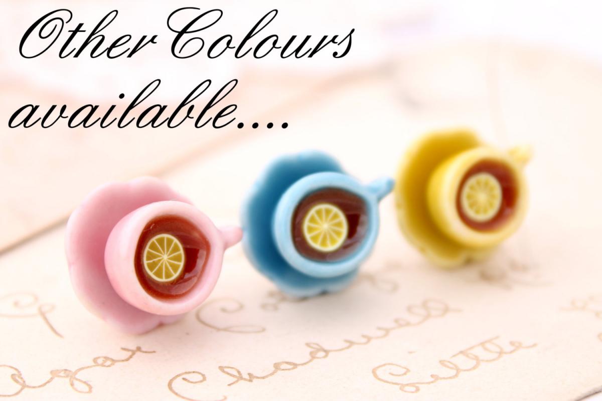 Miniature Teacup Stud Earrings, Yellow Teacup Earrings, Alice In