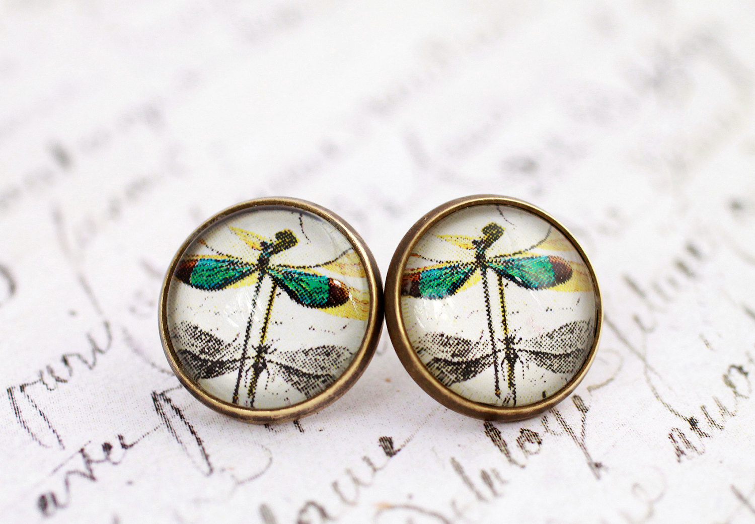 Green Dragonfly Earrings Stud Gl Dome Green Dragonfly Earrings Stud Gl Dome Steampunk Victorian Jewel Tone